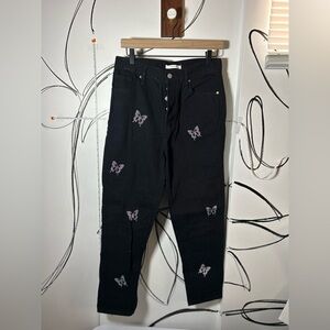 Pacsun Ultra High Rise Slim Black Jeans w/ Studded Silver Butterfly Wom. Sz 28